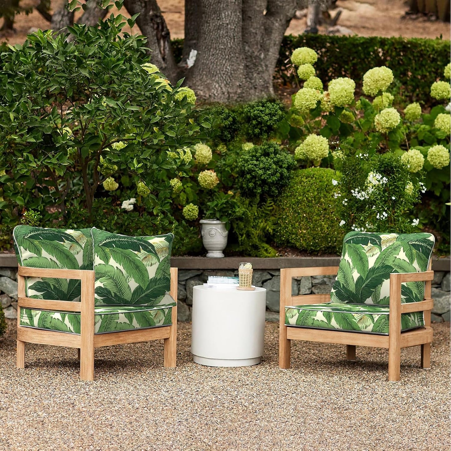 LVTXIII Outdoor Deep Seat Cushion 24"x24"x4" Patio Seat and Back Cushion Set Seasonal Chair Cushion for Dining Arm Chairs, Wicker Chairs and Garden Furniture Decoration, Swaying Palms Green