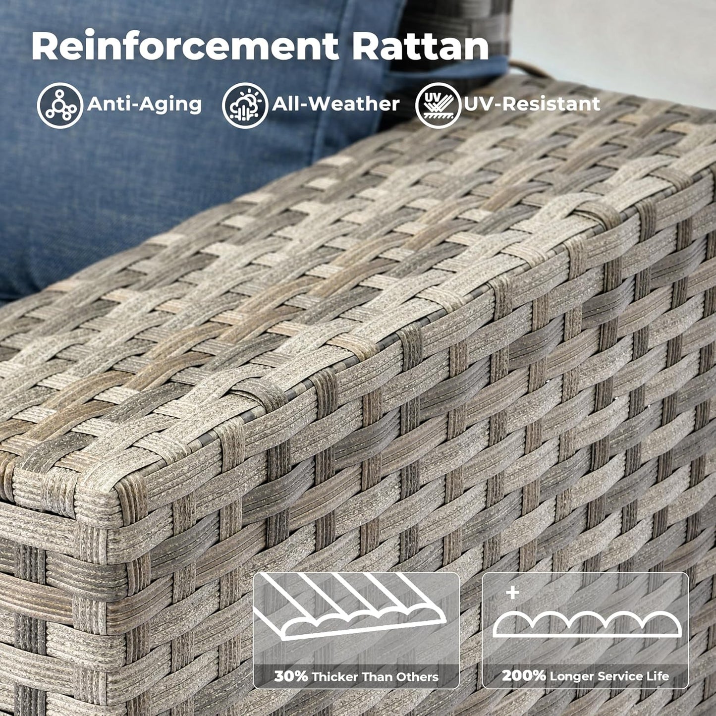 ovios 10 Pieces Patio Furniture Set, Outdoor Wicker Sectional Sofa with 30" Fire Pit Table Swivel Chairs, Modern Modular Deep Seat Rattan Couch Conversation Sets, Denim Blue