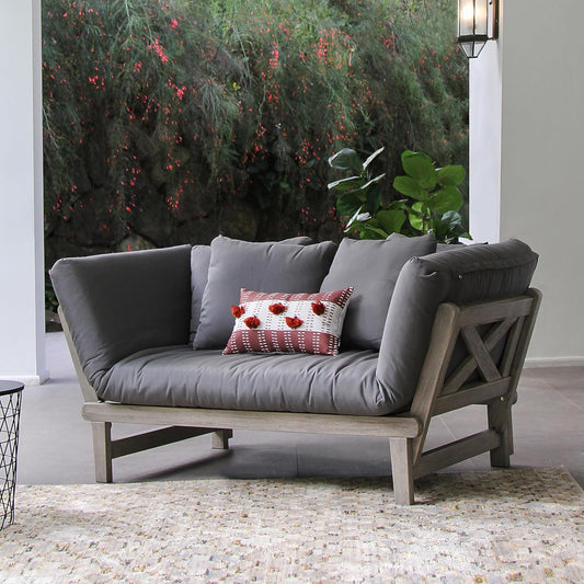 Cambridge Casual West Lake Mahogany Outdoor Convertible Sofa Daybed, Weathered Gray/Gray Cushion