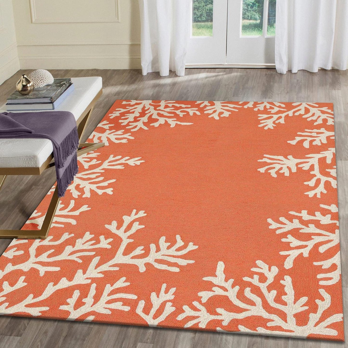 Liora Manne Capri Coastal Indoor/Outdoor Rug, 3'6" x 5'6', Coral Border Orange