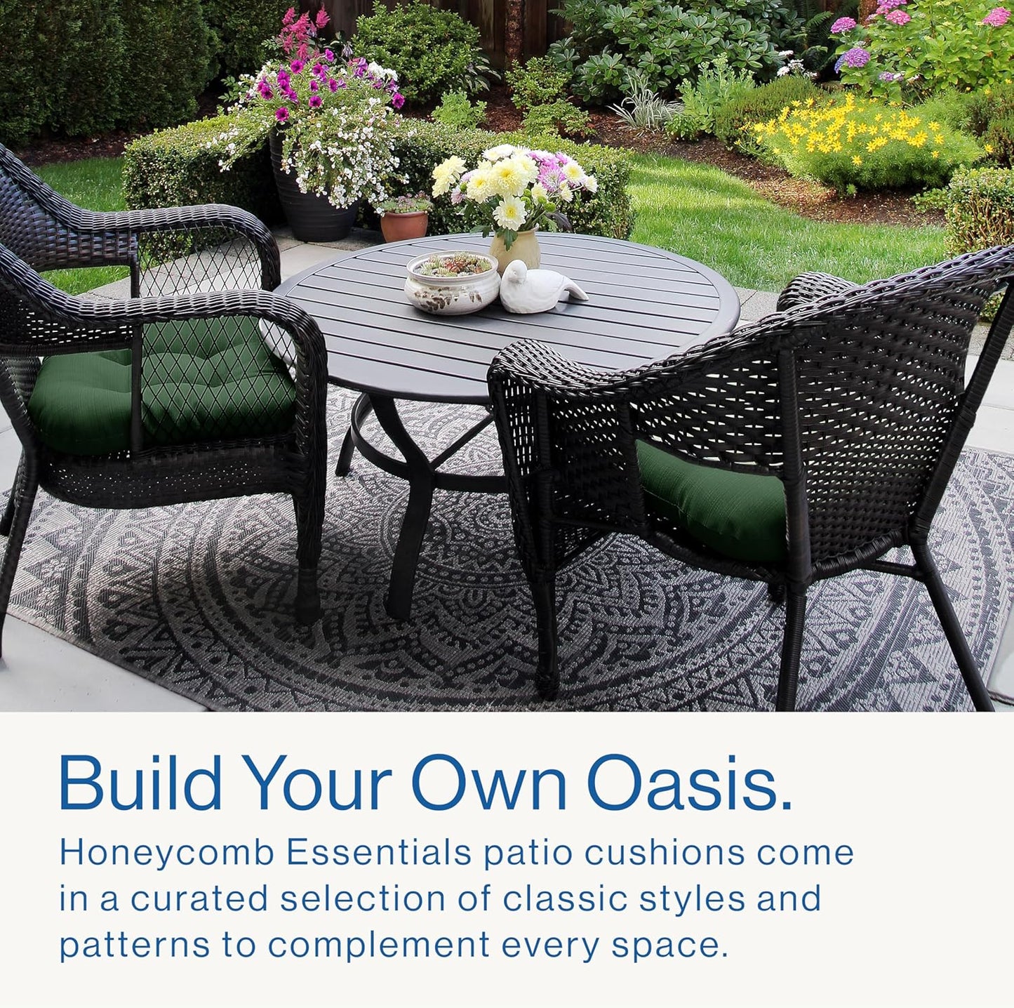 Honeycomb Outdoor Essentials Set of 2 Tufted Seat Pads, 19 x 18, Hampton Texture Neutral Dining Chair Cushions for Patio Furniture