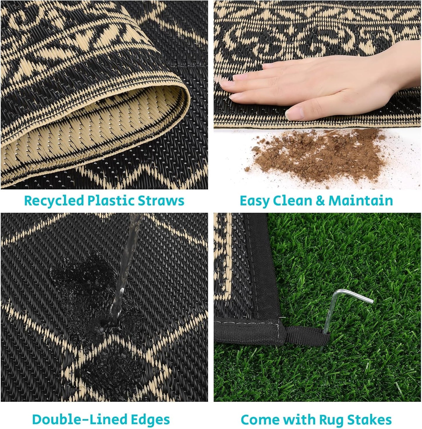 HEBE Outdoor Rug Waterproof 8x10, Reversible Plastic Straw Rug RV Camping Rug, Indoor Outdoor Patio Mat Clearance, Outside Carpet for Porch,Deck,Camper,Balcony,Backyard,Picnic