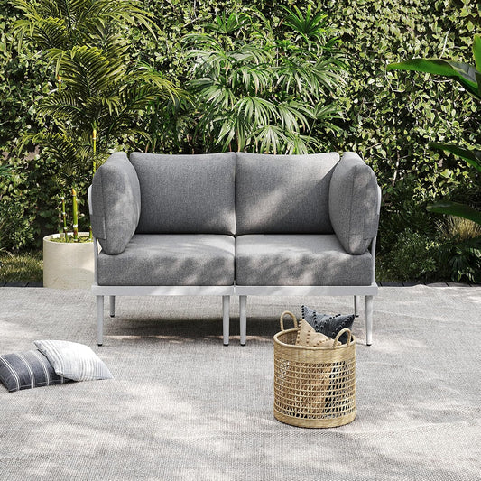 Sundale Outdoor 2 Pieces Metal Patio Furniture Set, Outdoor Sectional Sofa w/6 Inch Olefin Cushion, Modern Outdoor Conversation Sets