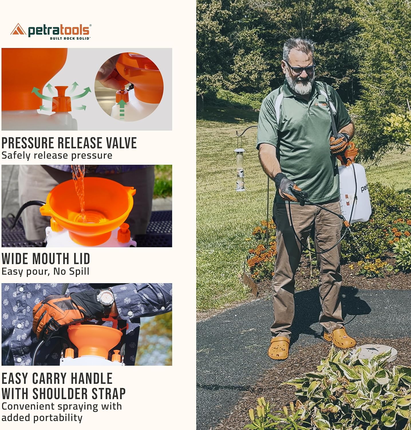 Petratools 2 Gallon Pump Sprayer - HD201 Garden Sprayer for Weeds, Lawn Care & Pesticides - 52" Long Hose, 2 Nozzles & Easy Carry Handle - Durable & Lightweight