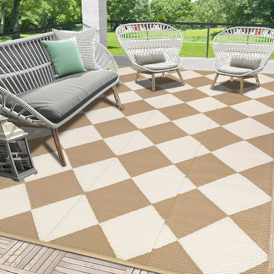 HEBE Outdoor Rug Waterproof 9x12, Plastic Straw Rug Camping Rug, Reversible Outdoor Patio Rugs RV Mat Clearance, Indoor Outside Floor Carpet for Porch,Deck,Camper,Balcony,Backyard