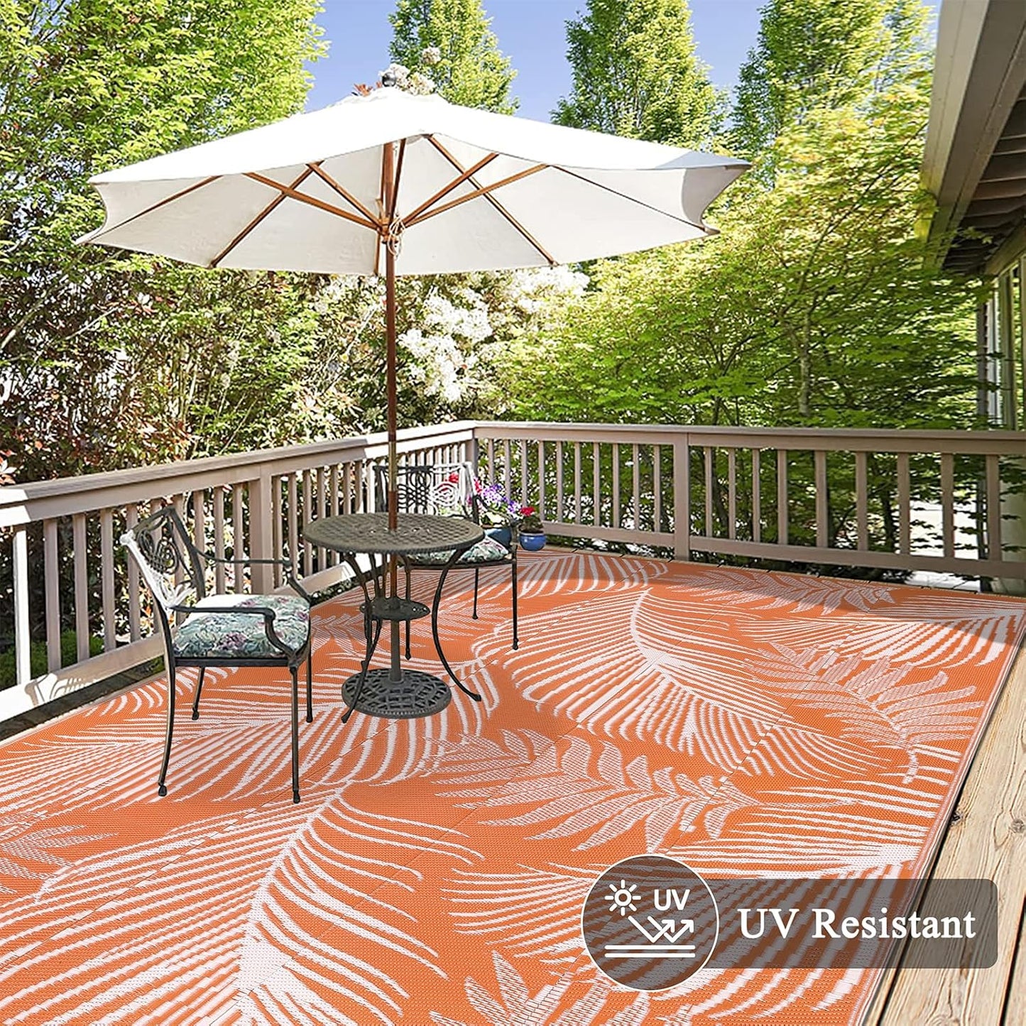 Pauwer Waterproof Outdoor Rug 6x9, Reversible Plastic Straw Patio Camping Rug, Indoor Outdoor RV Mat Carpet for Deck, Camper, Porch, Balcony, Backyard, Picnic, Leaf Orange