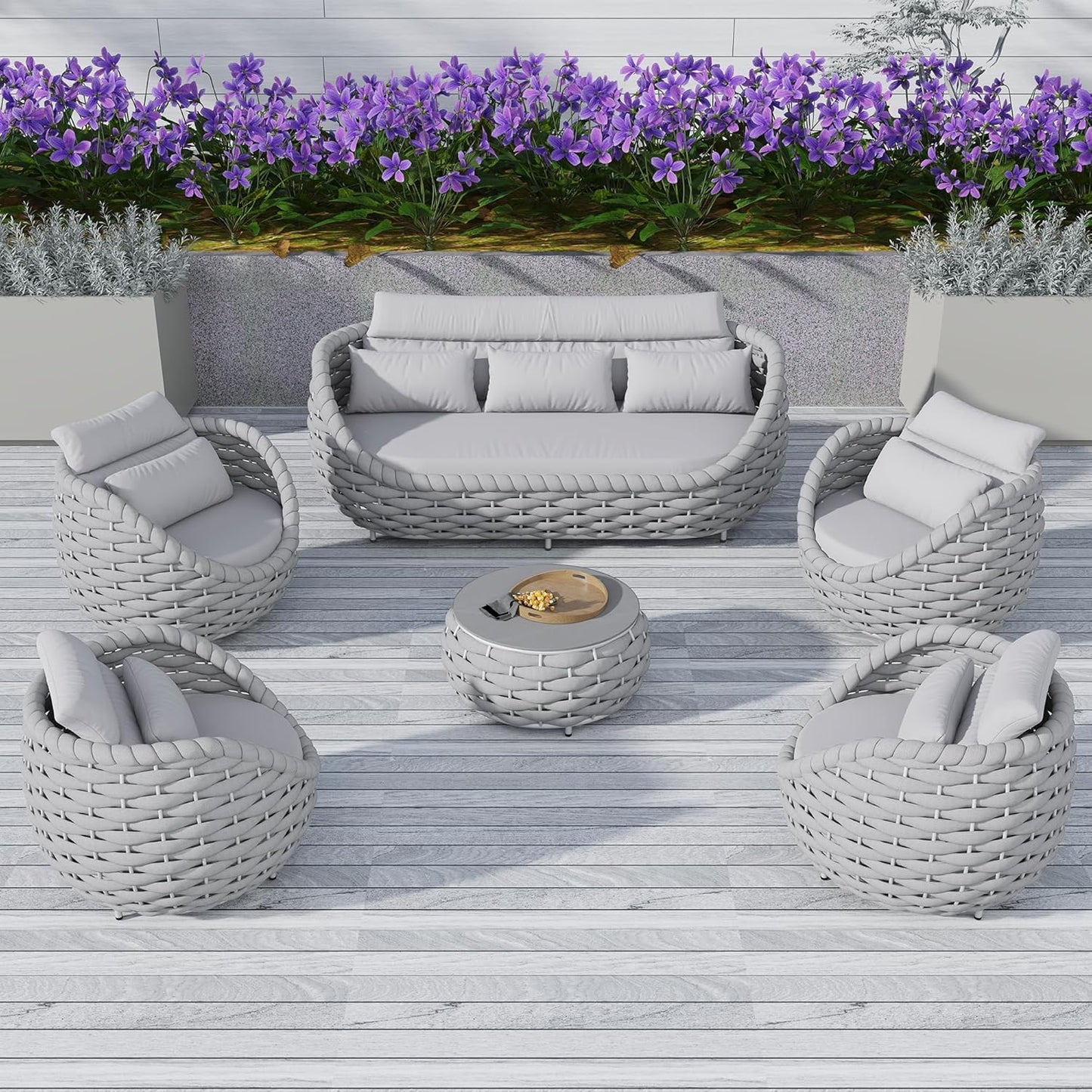 6-Piece Aluminum Patio Furniture Set, Modern Outdoor Conversation Set Sectional Sofa with Water Repellent Thick Cushions and Coffee Table for Balcony, Garden