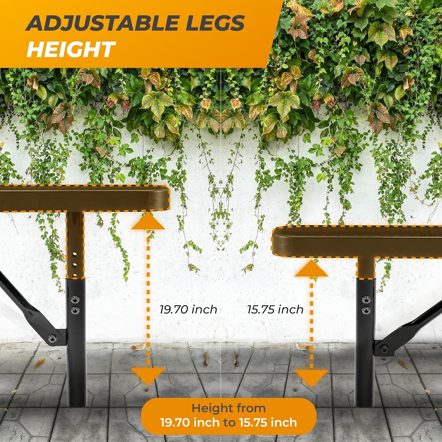 Heavy-Duty Outdoor Metal Bench, Thermoplastic-Coated, Inground, Weatherproof, Commercial-Grade for Parks, Gardens, Patios, Stores & More (8 Ft - Inground, Black)