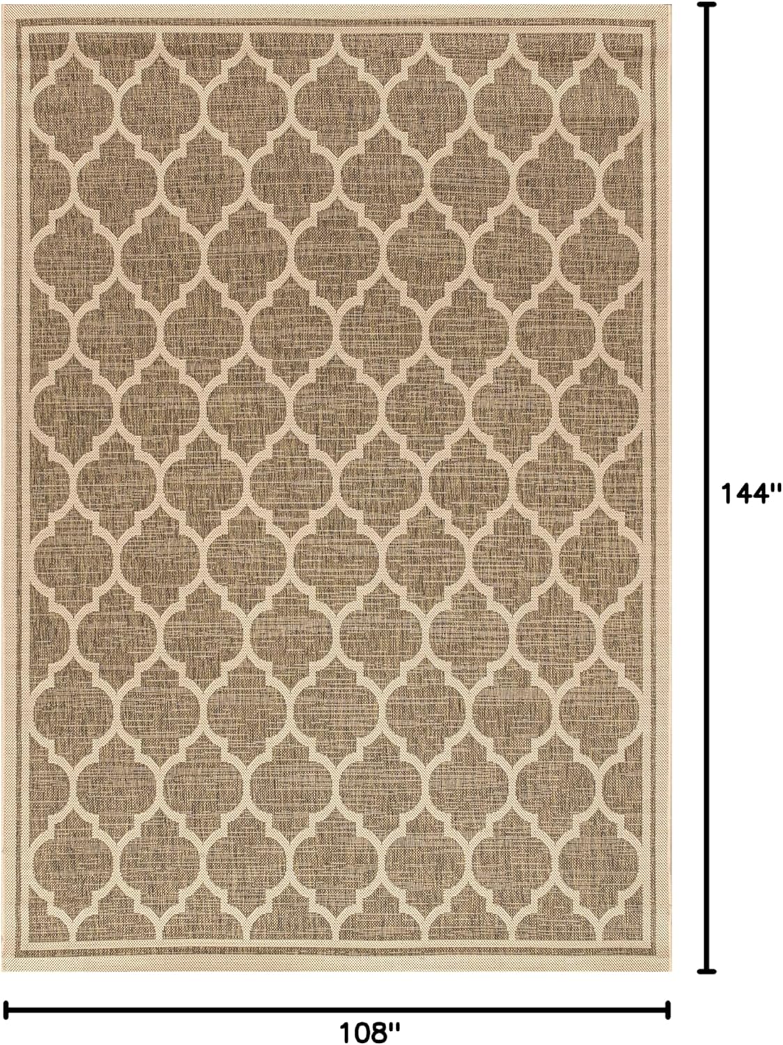 Eyely BMS109A-9 Santa Monica Trebol Moroccan Trellis Textured Weave Indoor/Outdoor Area Rug Coastal;Bohemian, Bedroom, Backyard, Patio, Easy-Cleaning, Non-Shedding, 9 X 12, Brown/Beige