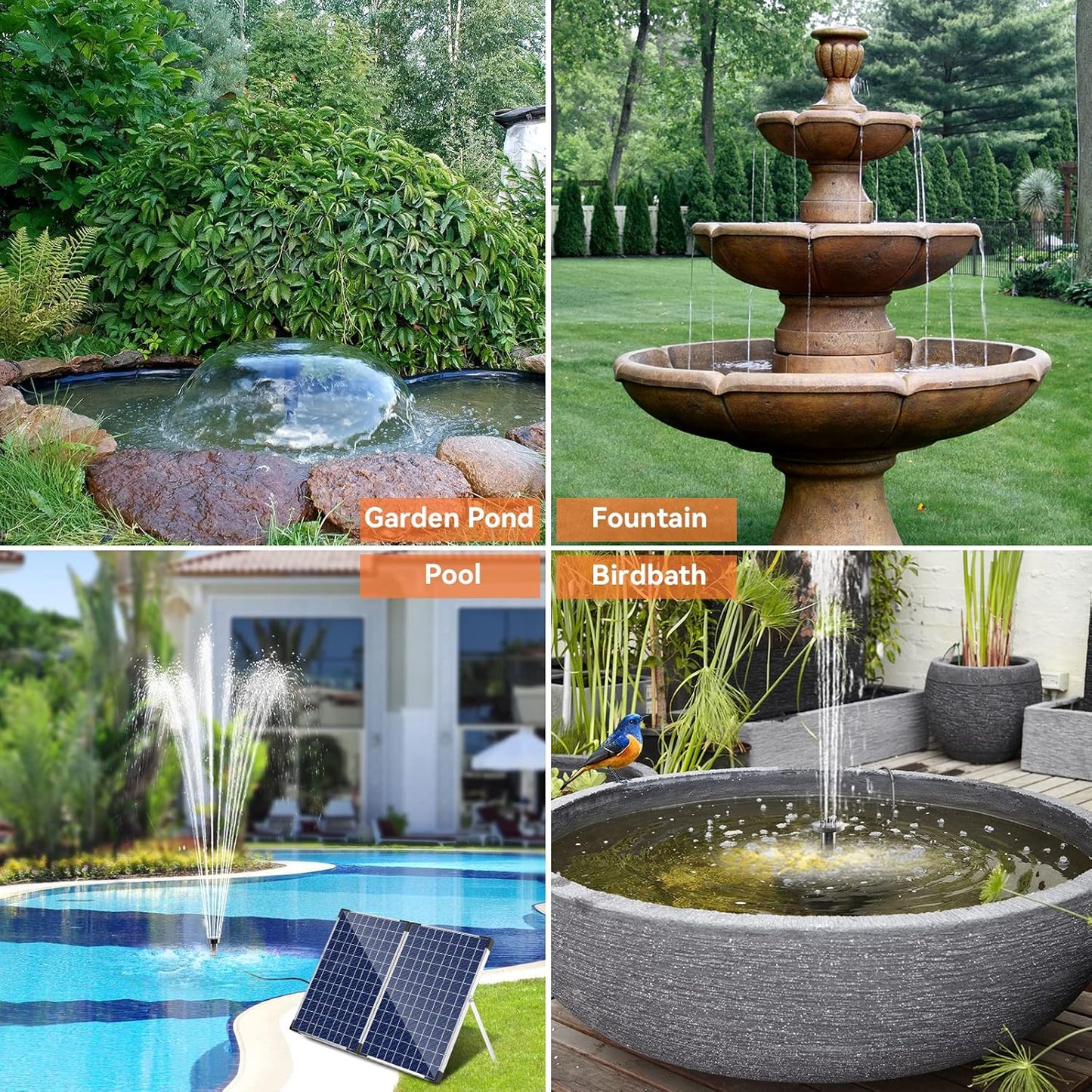 POPOSOAP Solar Fountain Pump Outdoor, 35W Solar Powered Water Pond Pump with 480GPH Adjustable Flow Rate for Garden Pond Fish Waterfall Hydroponics Pool