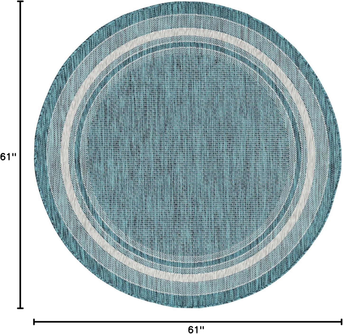 Unique Loom Outdoor Border Collection Area Rug - Soft Border (5' 1" Round, Teal/ Ivory)