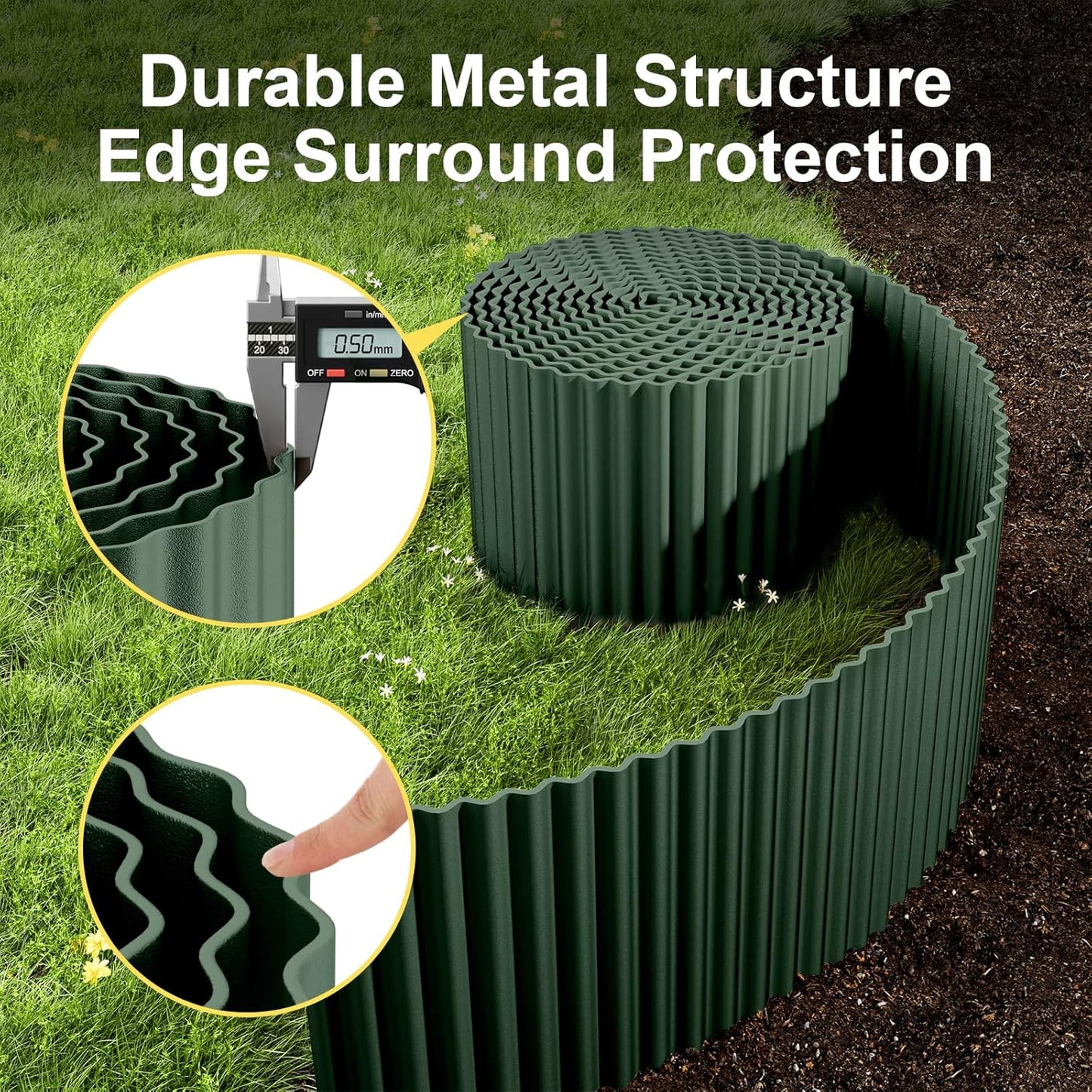 Land Guard Corrugated Metal Garden Edging, 12"×100Ft Steel Landscape Edging, Corrugated Metal Yard Edging Borders, Steel Edging for Landscaping, Garden Fence, Lawn, Flower Bed (Olive-Green)