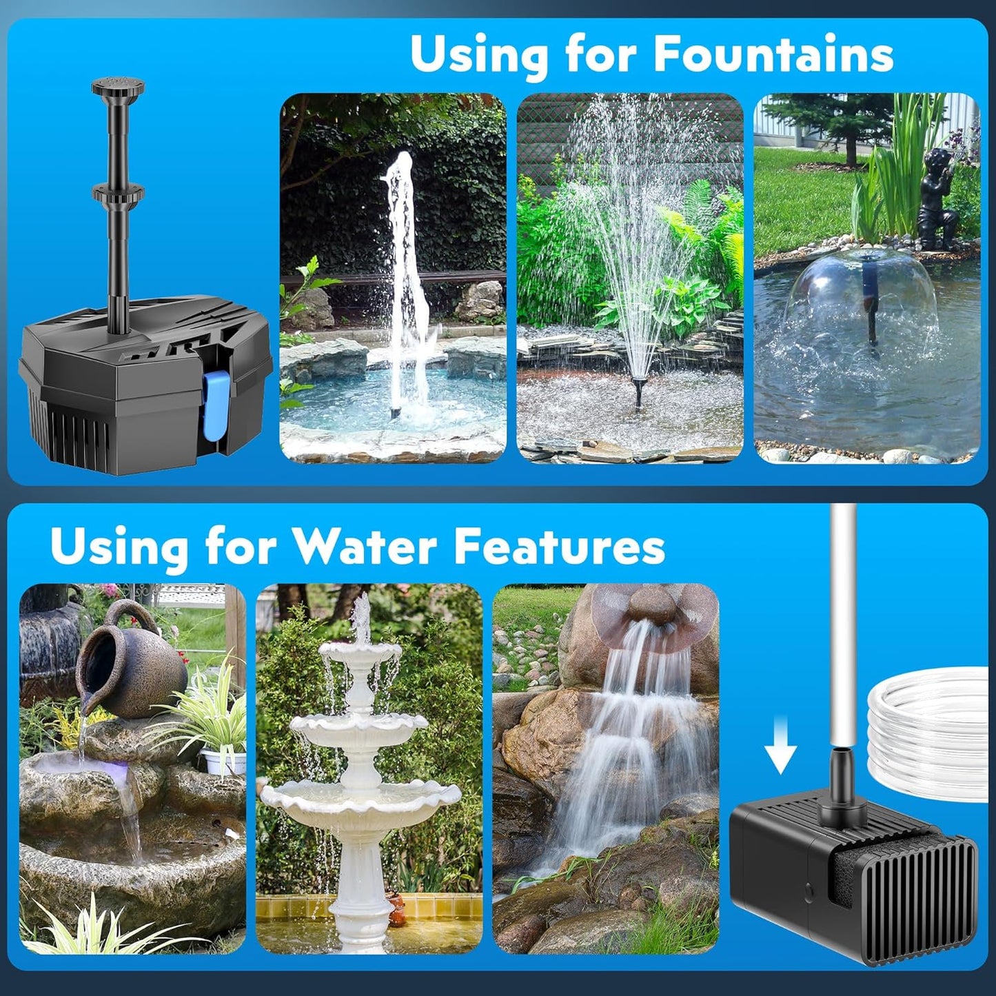 Biling Solar Pond Filter Fountain with Battery Backup 8W Solar Fountain Pump with 3600mAh Battery Filter Clean for Small Pond Water Feature Waterfall, Work Stable in Daytime