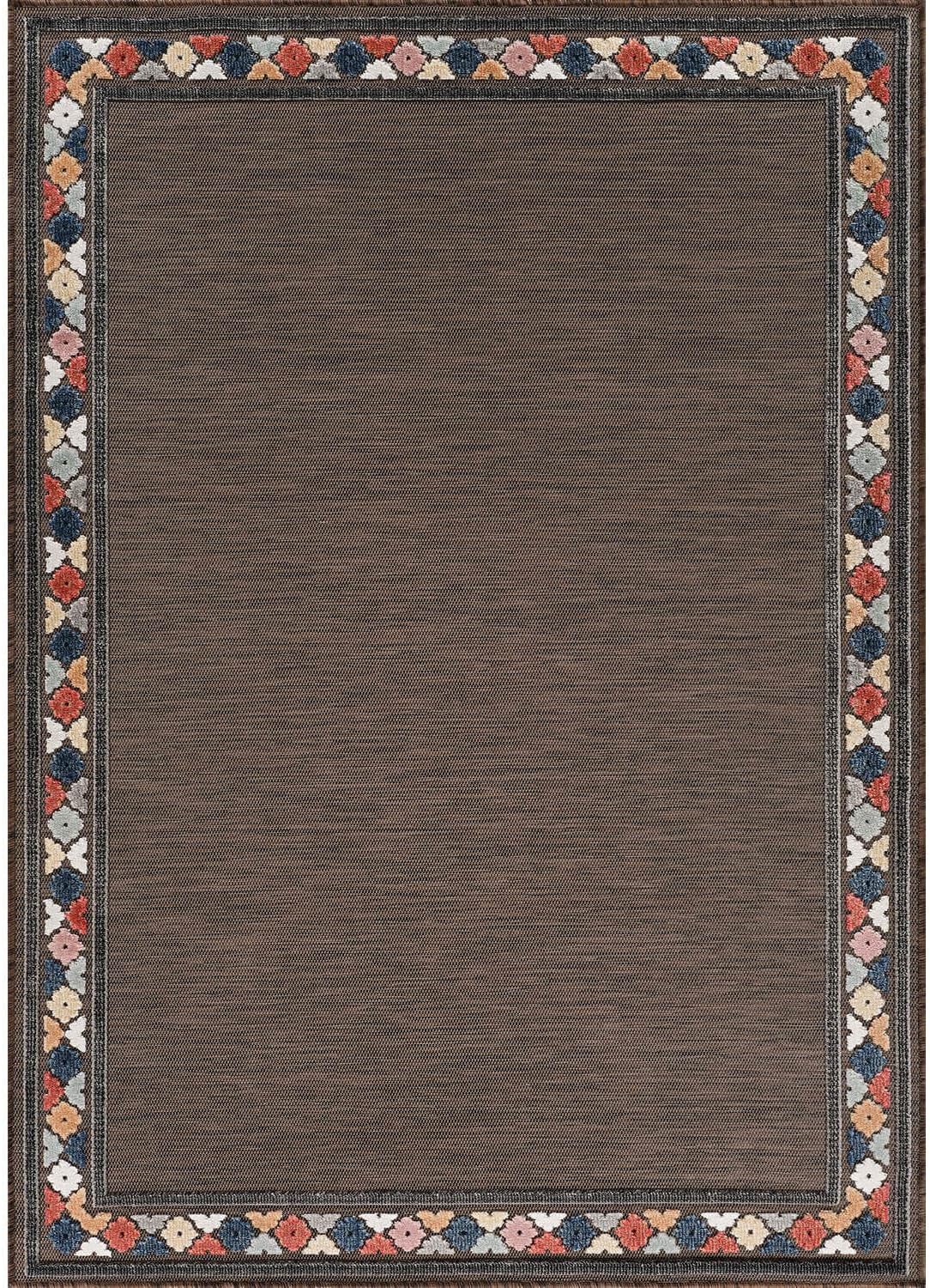 Beverly Rug Outdoor Rug 4x6 Modern Bordered Area Rugs for Indoor and Outdoor Patio Easy to Clean Non Shedding Living Room Porch Garden Washable Outside Carpet (4 x 6 Brown)