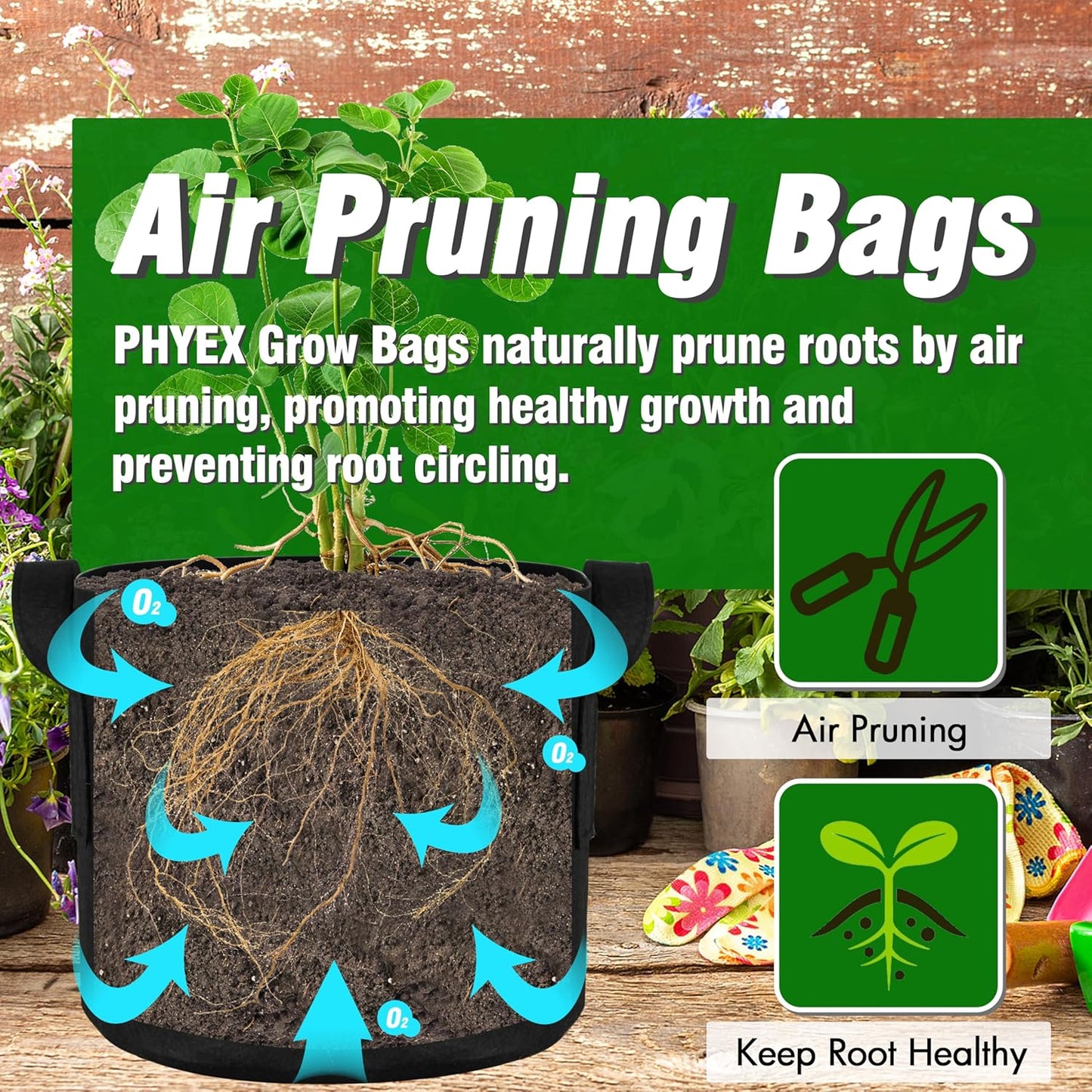 PHYEX 12-Pack 5 Gallon Grow Bags, Heavy Duty Fabric Pots with Handles, Reusable Plant Bags for Vegetable, Herbs & Flowers, BPA-Free, Breathable, Durable