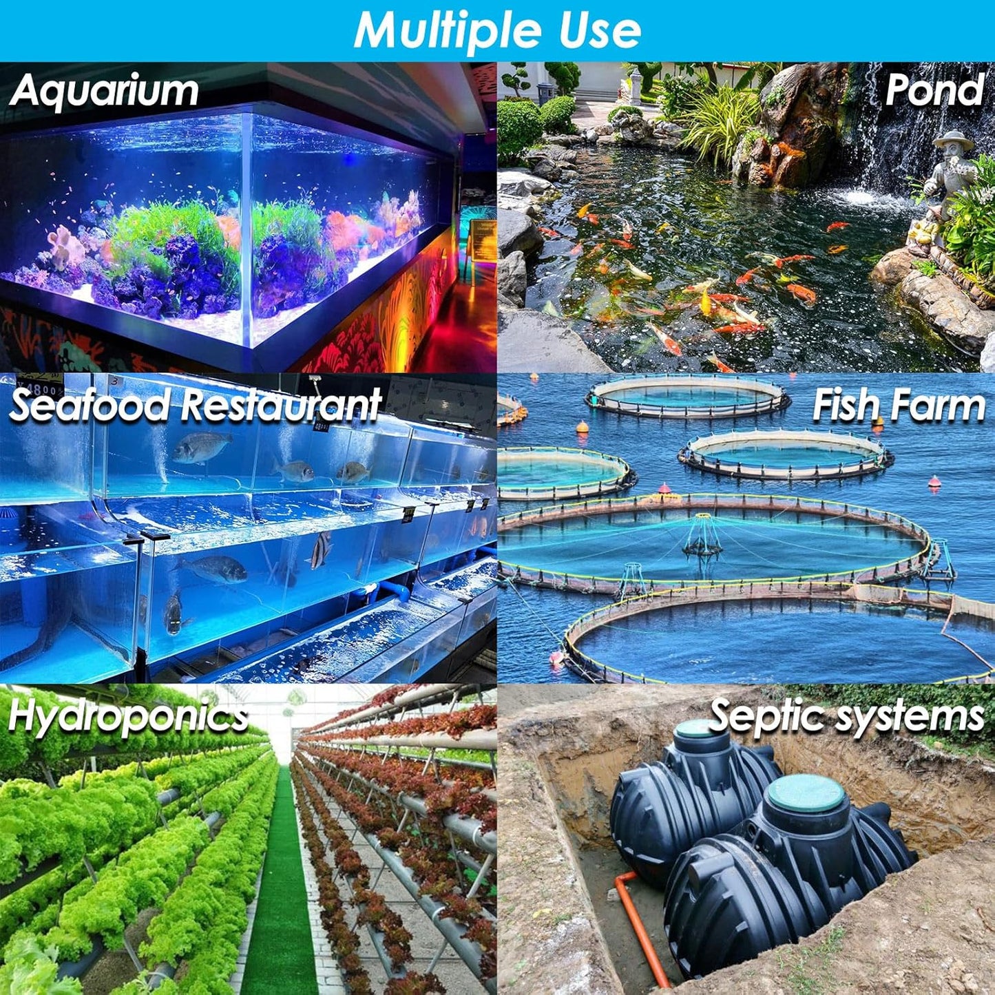 Powerful Linear Air Pump, KP-80 Pond Air Pump Pond Aerator, 1350GPH Aeration System for Koi Pond Aeration, Aquarium, Waste Treatment, Fish Farm, Seafood Restaurant