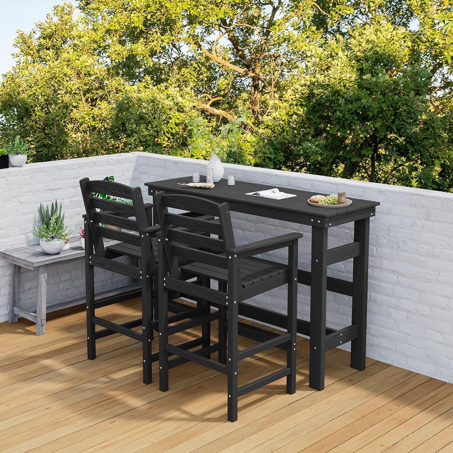 SERWALL 41" Outdoor Bar Table, All Weather HDPE Patio Bar Counter Height Table, Rectangle Patio Bar Table for Outside, Garden, Backyard, Balcony, Poolside, Black