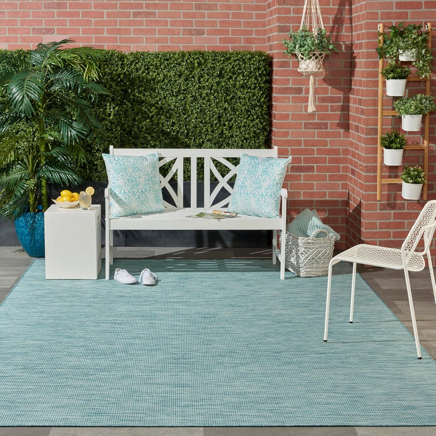 Nourison Positano Indoor/Outdoor Aqua 10' x 14' Area Rug, Easy Cleaning, Non Shedding, Bed Room, Living Room, Dining Room, Backyard, Deck, Patio (10x14)