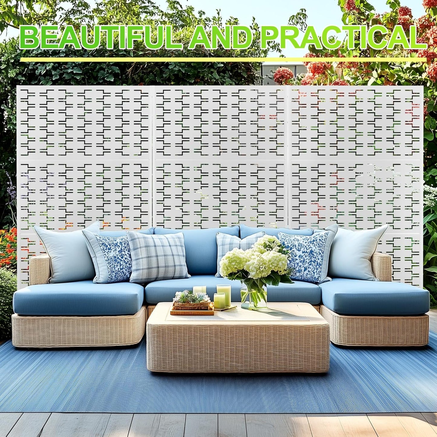 Outdoor Privacy Screen,72" H×47" W Metal Privacy Screen, Freestanding Privacy Fence Panels for Patio