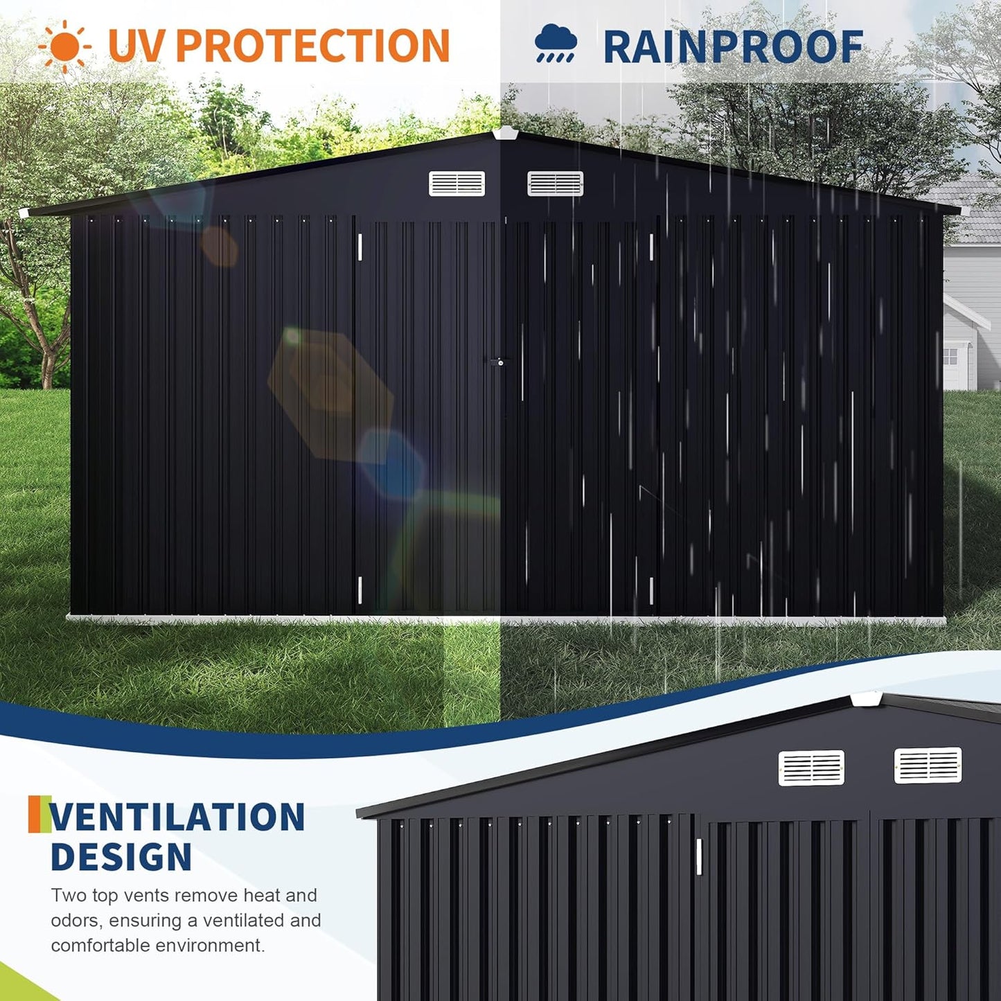 8x10 FT Metal Storage Sheds Outdoor with Floor, Metal Yard Sheds Garden Shed Kit, MetalTool Shed with Lockable Door, Metals UtilitySheds Buildings with Air Vent for Backyard Garden Patio Lawn