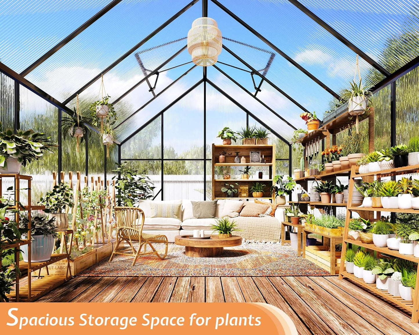 Jocisland 8x8x7 FT Polycarbonate Greenhouse for Outdoors with 2 Windows, Dual Swing Doors, Aluminum Walk-in Frame, Heavy Duty Garden Greenhouse for Backyard, Black