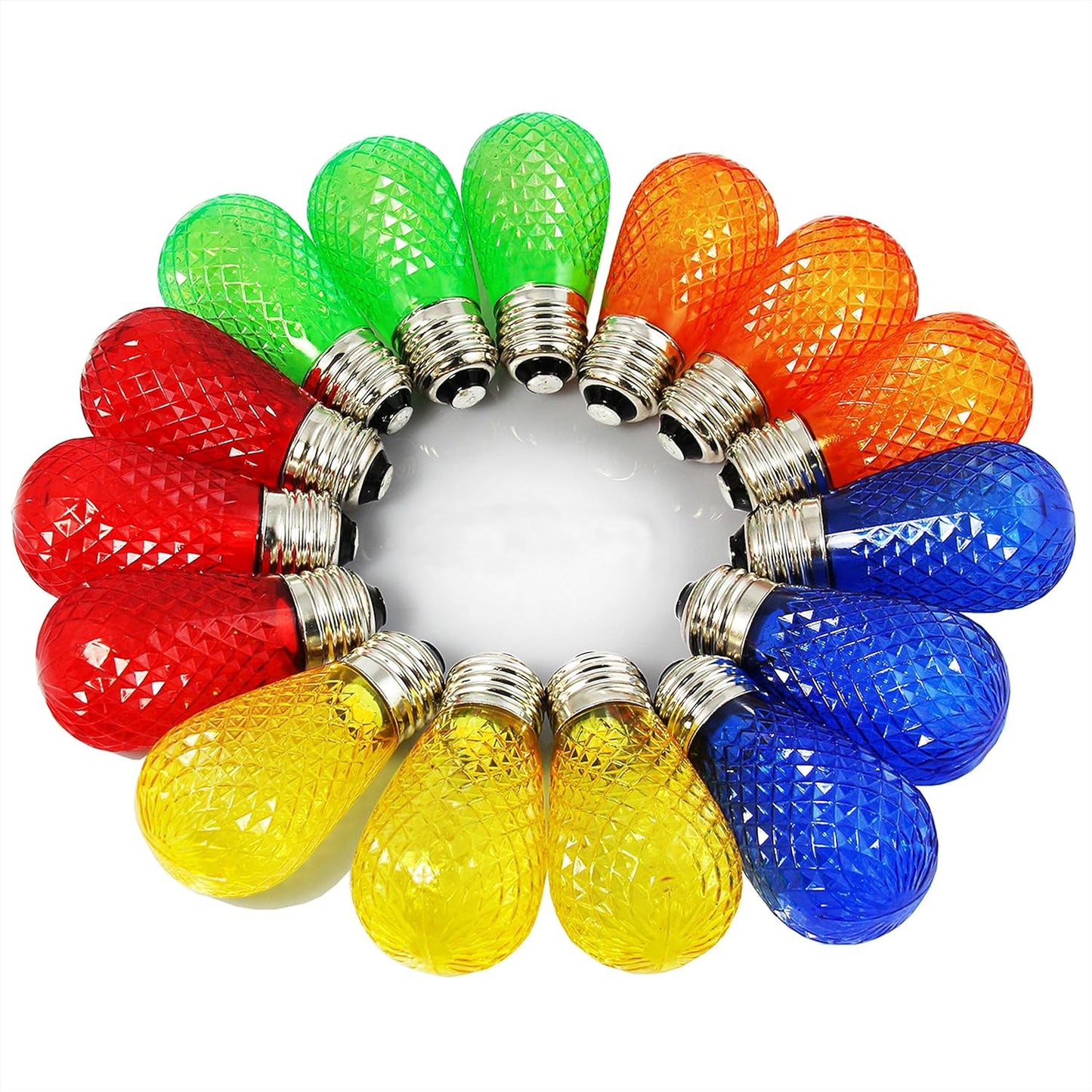 BRIMAX S14 LED Colored Light Bulbs with Faceted Surface,Outdoor Indoor String Light Replacement Bulbs,Plastic,Shatterproof, E26 Base, for Christmas Halloween Party and Holiday Decor,15 Pack