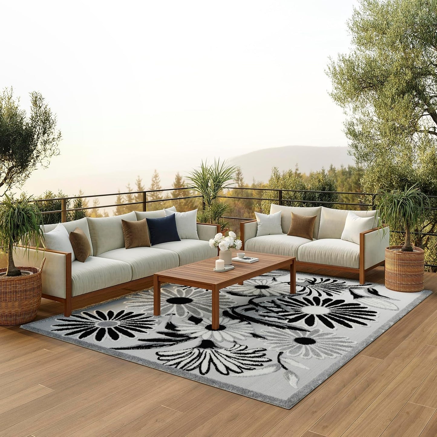 Nourison Home Aloha 8' x 11' Black White Fabric Contemporary Area Rug (8' x 11')