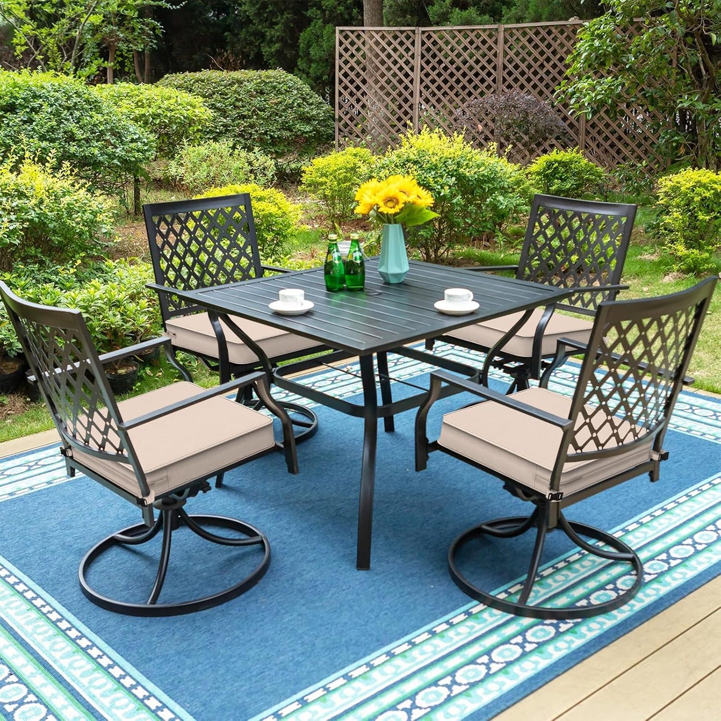 LVTXIII Patio Chair Cushions 19"x19"x3", Water-Repellent Outdoor Seat Cushions for Patio Furniture, Square Chair Pads with Ties for Home Garden Decoration, Set of 2, Beige