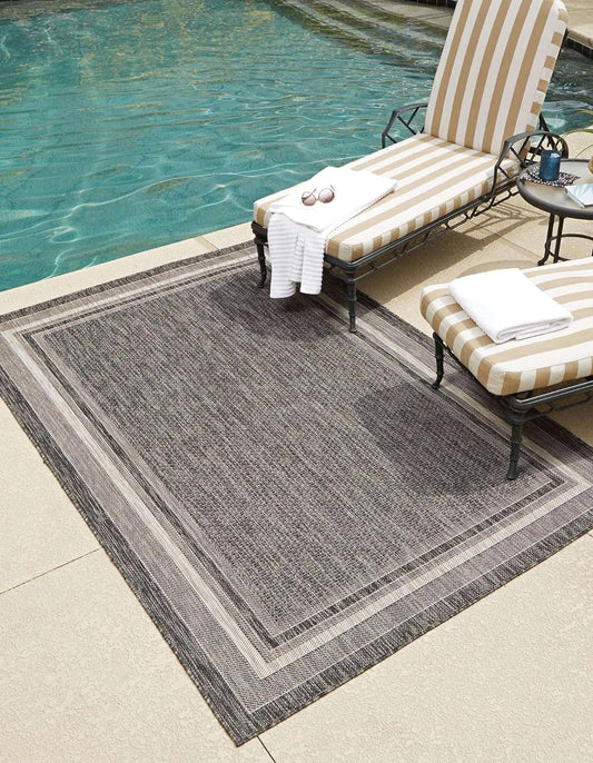 Unique Loom Outdoor Border Collection Area Rug - Soft Border (2' x 3' 1" Rectangle, Black/ Ivory)