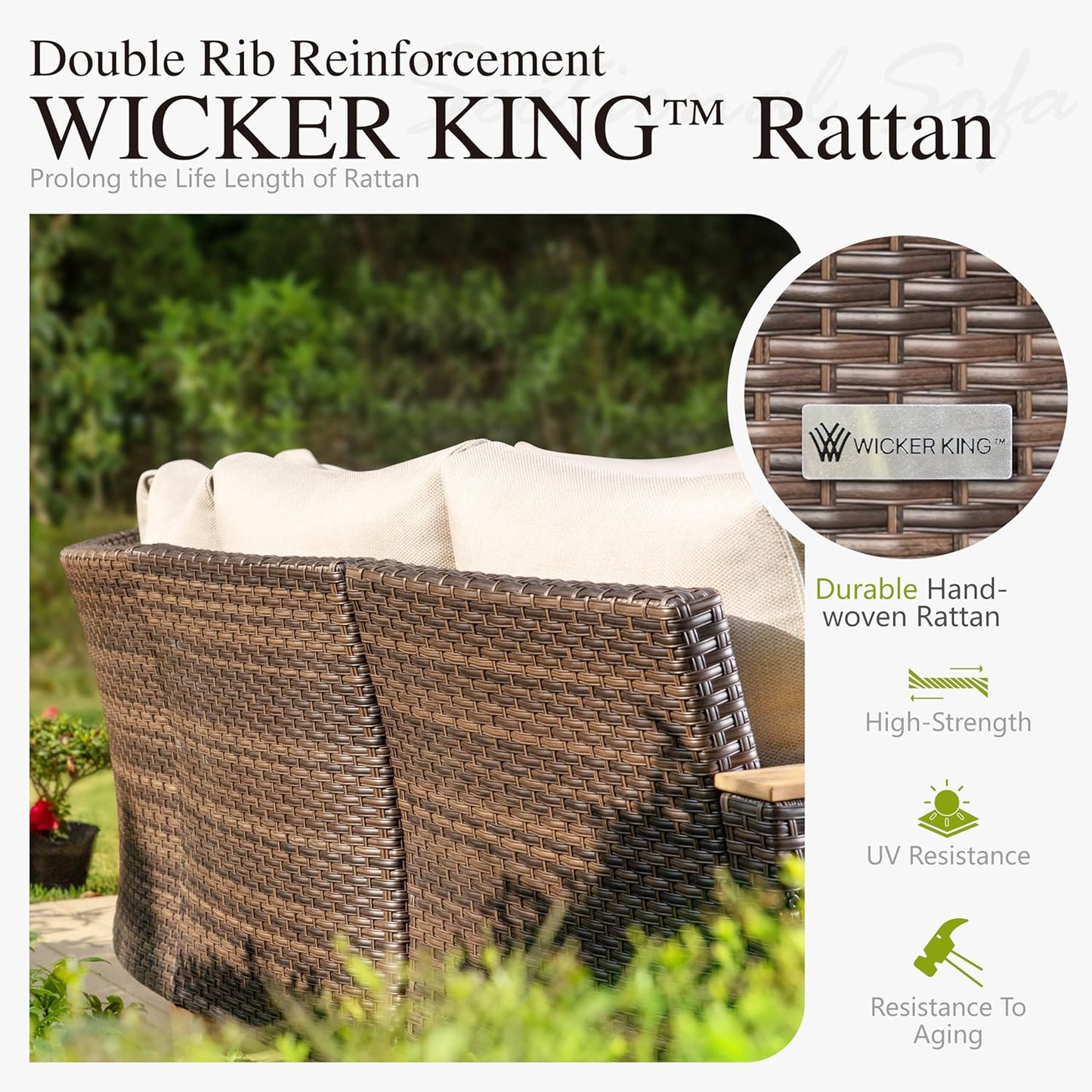 Sophia & William Outdoor Patio Sectional Sofa Set 2 Seats High Back Single Wicker Patio Furniture Chairs All-Weather Patio Conversation Set Outdoor Couch with 4" Thick Cushions, Beige