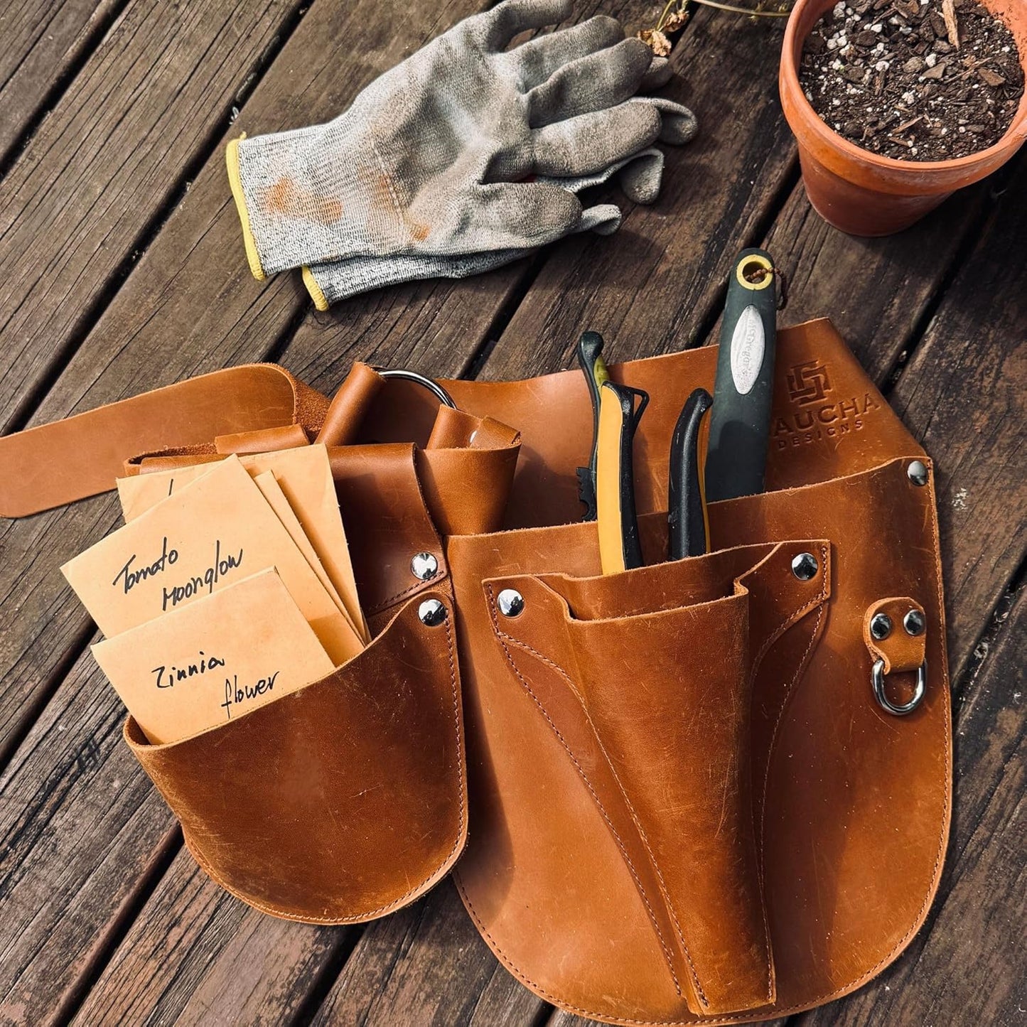 Leather Garden Tool Belt - Gardening gifts for women- Utility belt - Garden Tools Organizer Holster Pouch -Gift for Gardeners and Florists
