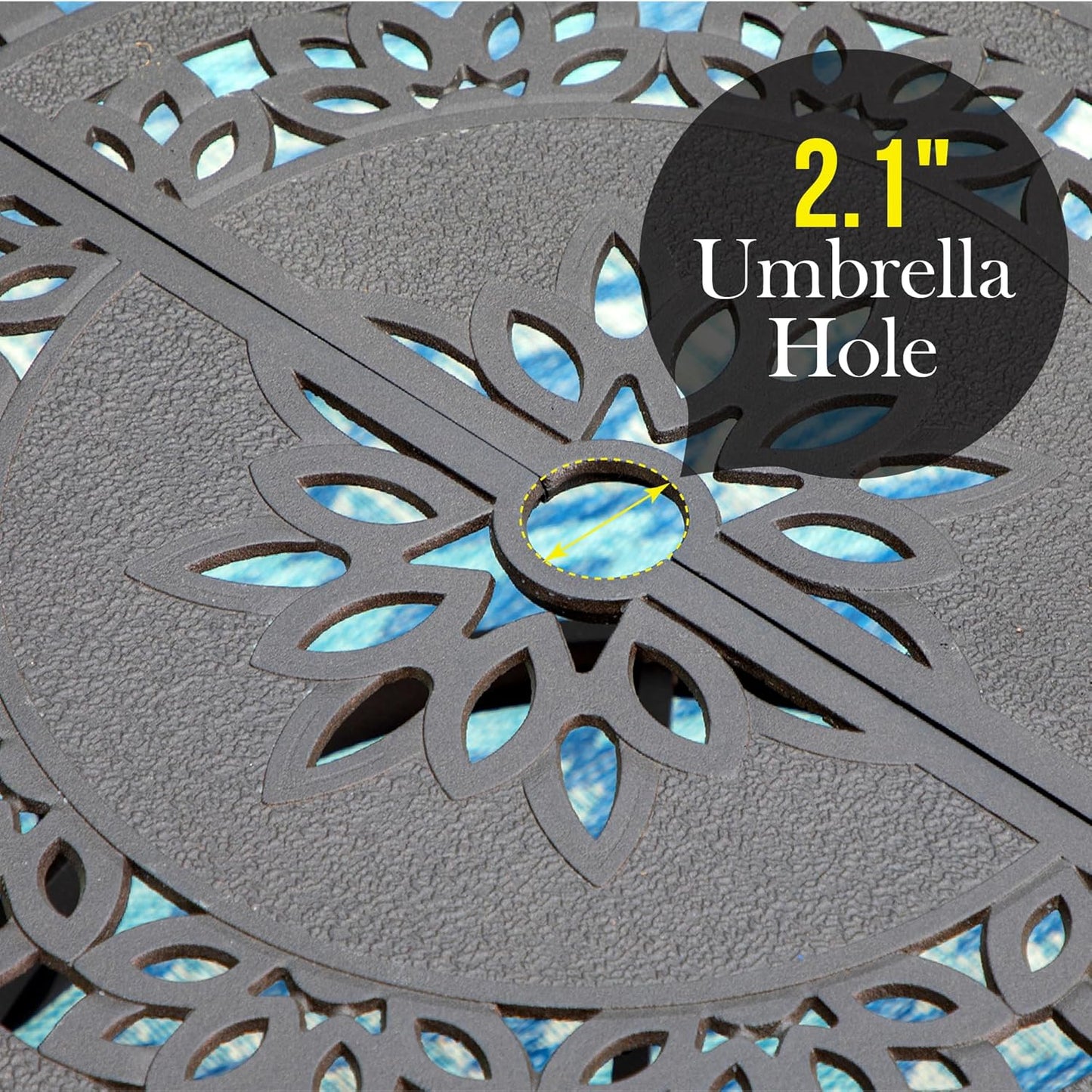 PHI VILLA Cast Aluminum Round High Bar Dining Tables for 6 Person, 54" Dia Engraved Cast-Top Aluminum Table with 2.1" Umbrella Hole, Patio Bar Height Table for Lawn Garden