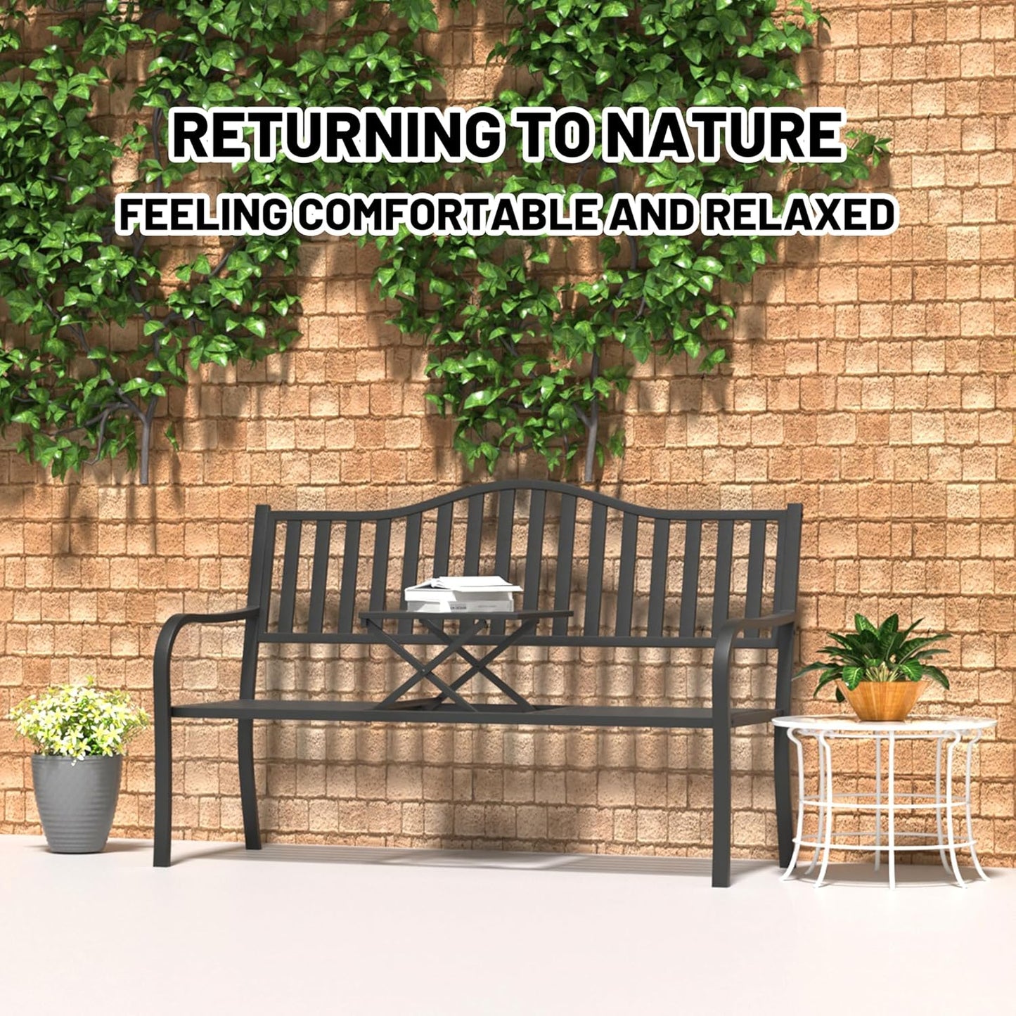 YLGJ&TIDY 50" Outdoor Bench, Metal Garden Bench, Patio Park Bench with Backrest & Armrests, Rust-Resistant, Perfect for Gardens, Parks, Porch, Lawn and Yard (BENCH04)
