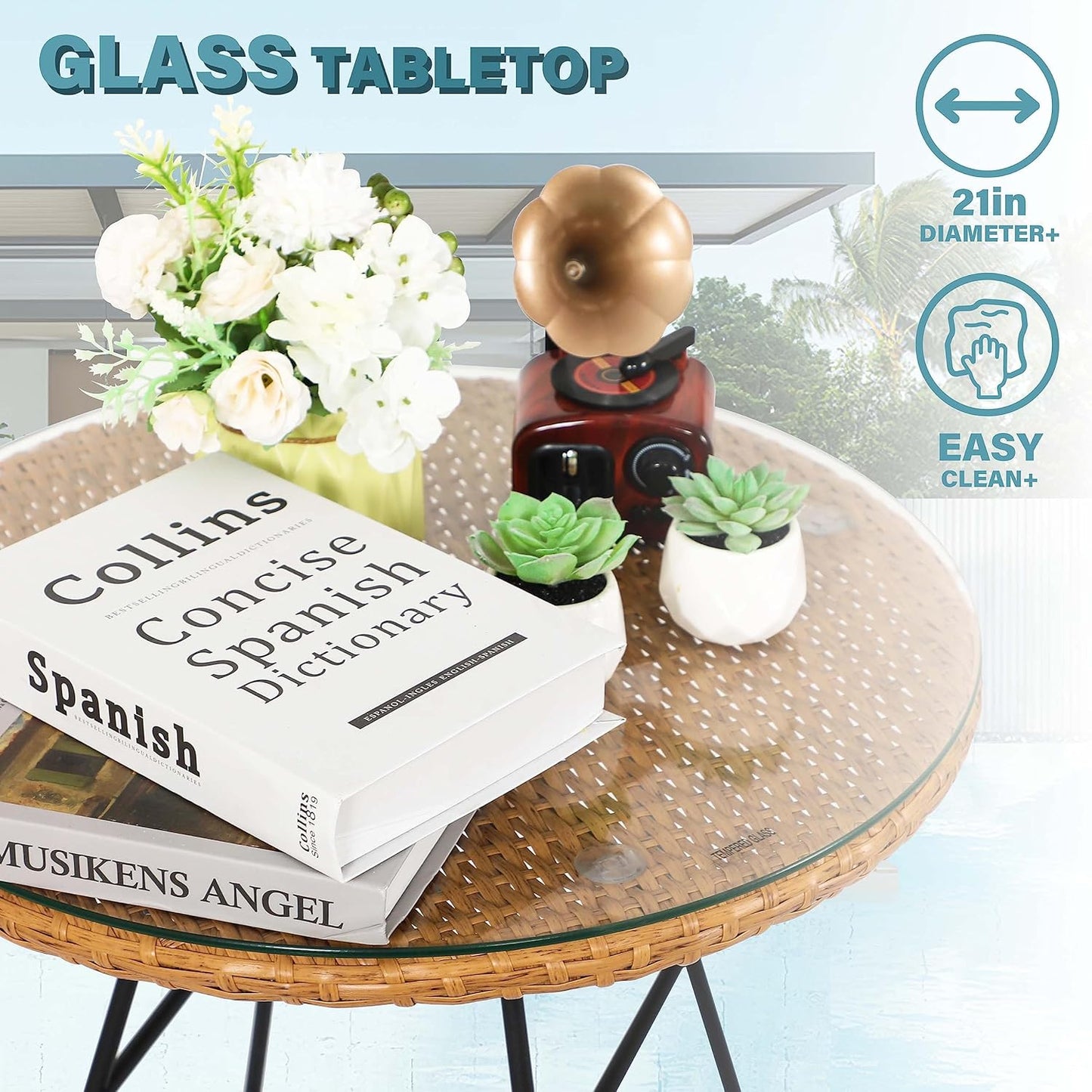 3 Piece Patio Set,Outdoor Bistro Set,Balcony Furniture,Wicker Patio Chairs,Front Porch Furniture,Outdoor Chairs Set of 2