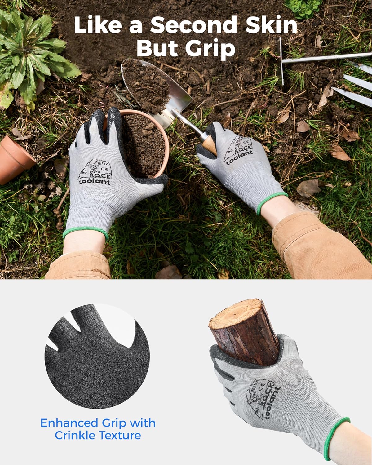 toolant Crinkle Latex Work Gloves Bulk, Rubber Coated Safety Work Gloves for Men and Women, 120 Pairs for Construction, Gardening, Warehouse (Black, Large)