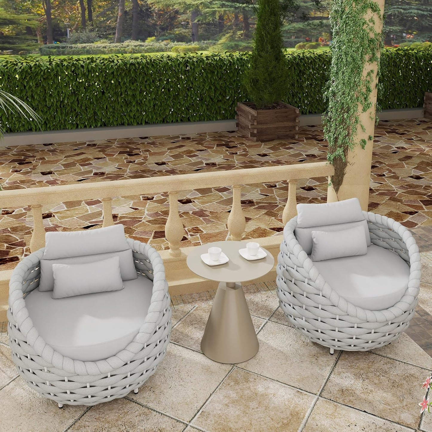 TWT 4 Pieces Patio Sofas, All-Weather Teslin Rope Balcony Furniture with Cushions & Pillows, Patio Couch Outdoor Patio Furniture Set for Indoor, Balcony, Backyard, Deck, Poolside, Grey