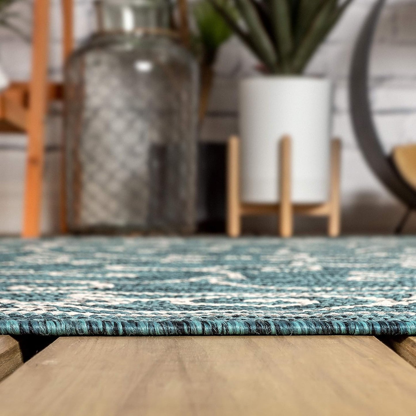 JONATHAN Y SMB106F-8SQ Charleston Vintage Filigree Textured Weave Teal/Gray 8' Square Indoor/Outdoor Area Rug, Pet Friendly, Non-Shedding, Stain Resistant, Easy-Cleaning for Backyard, Patio, Porch