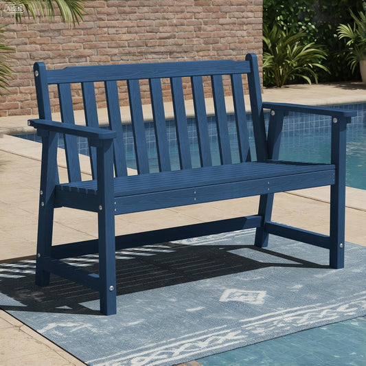 Ciokea 44" Outdoor Bench, HDPE Weatherproof Garden Bench, 2-Person Porch Benches with 550 Lbs, Waterproof Patio Benches for Outside Balcony Deck Backyard, Navy Blue