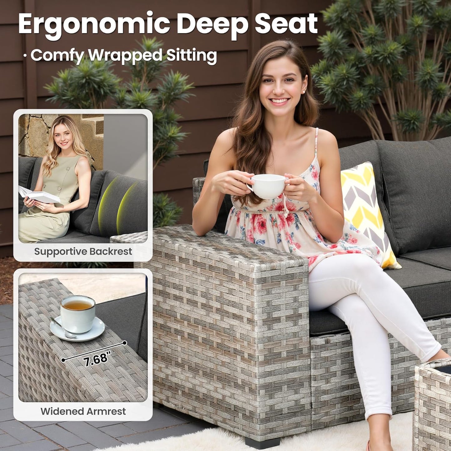 ovios 15 Pieces Patio Furniture Set, Outdoor Wicker Sectional Sofa with Swivel Chairs Coffee Table, Modern Modular Deep Seat Rattan Couch Conversation Sets, Black