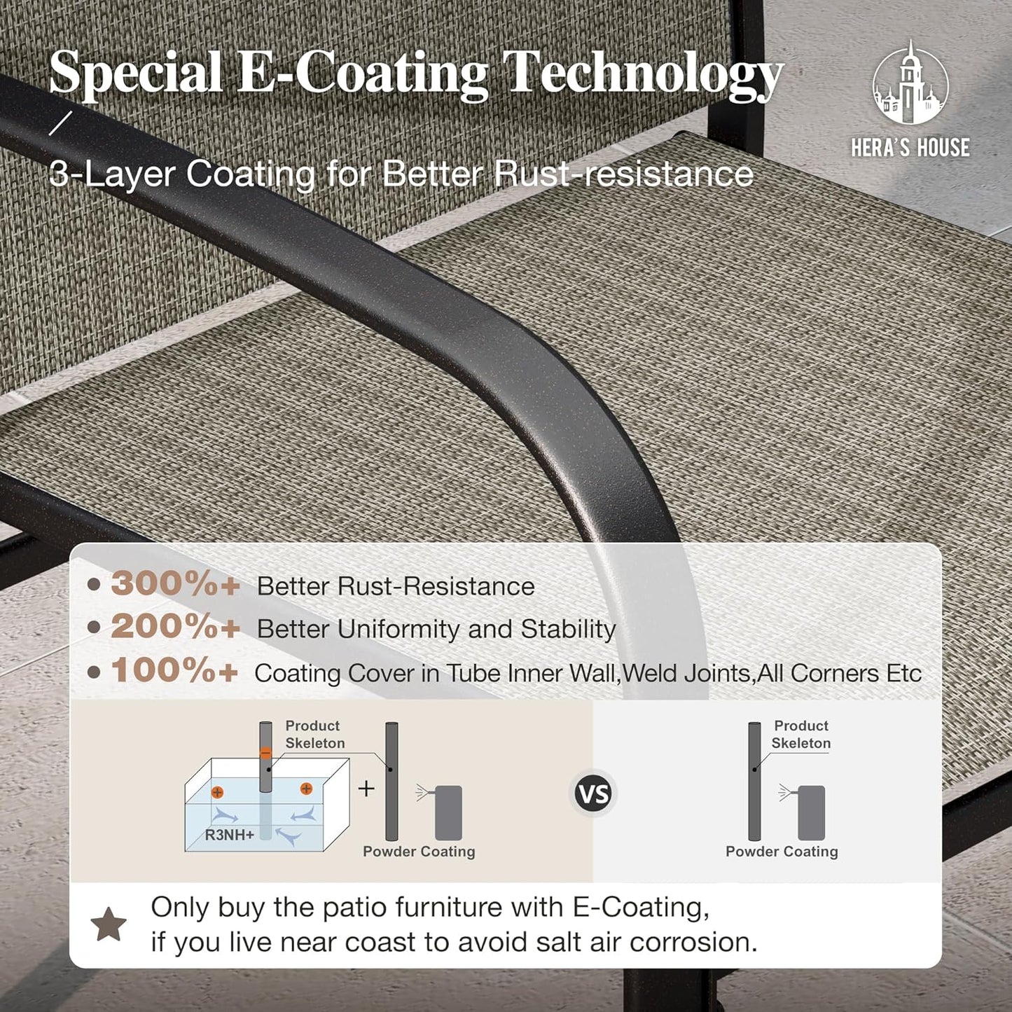 HERA'S HOUSE 9 Pieces Patio Dining Set, 8 x Brown Textilene Patio Chairs and 1 x 83 Large Rectangle Dining Table, Outdoor Furniture Set for Deck Garden Backyard Lawn Poolside