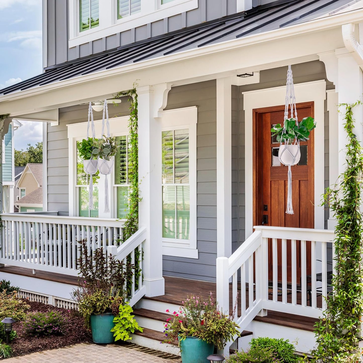 Sorbus Macrame Plant Hanger [4 Pack] Indoor Outdoor Hanging Plant Pots Cotton Rope, Elegant for Home, Patio, Garden