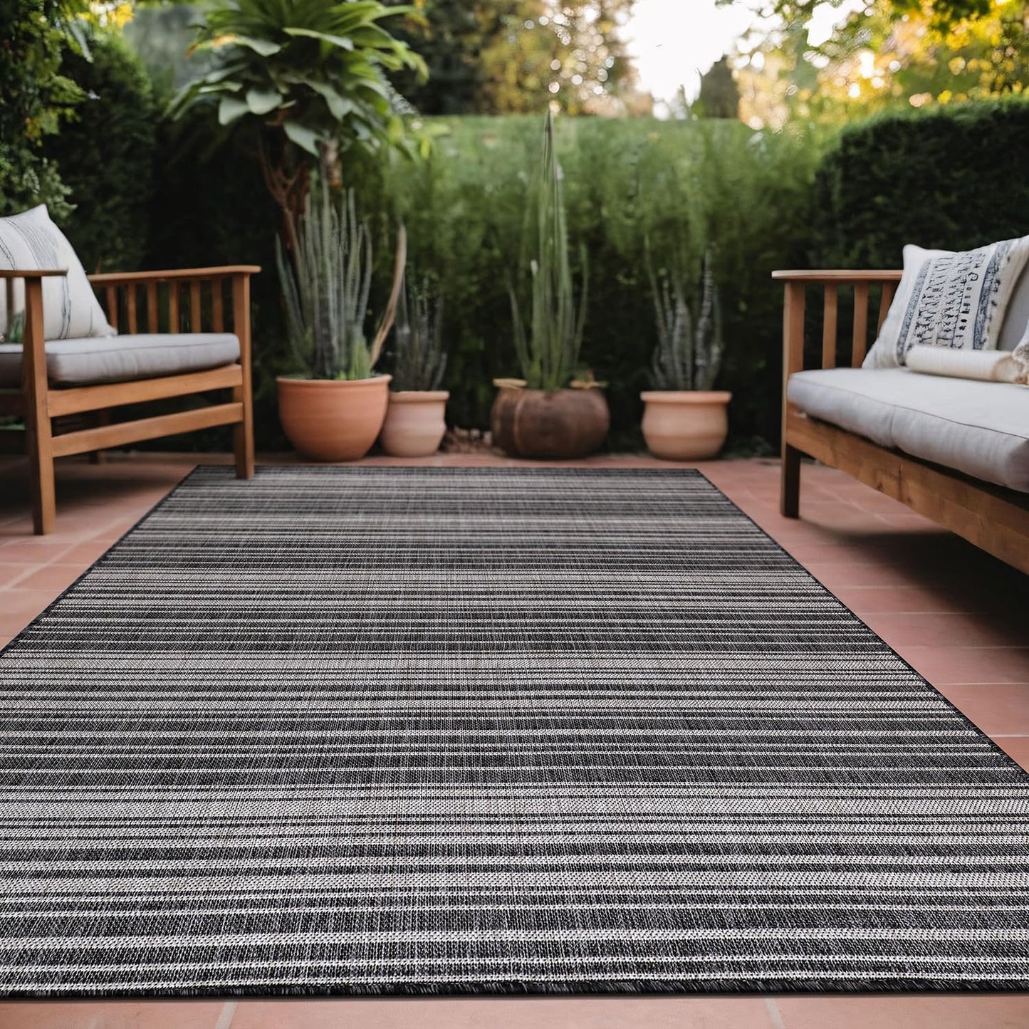Stripe Outdoor Rug 6x9 Washable Outside Carpet for Indoor Patio Porch Waterproof Easy Cleaning Non Shedding Area Rugs Dark Gray 6 x 9