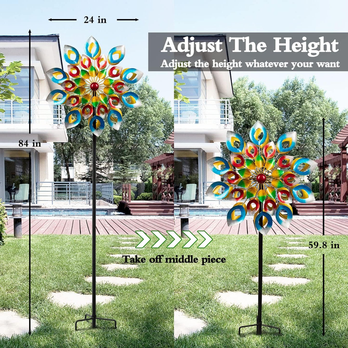 Metal Wind Spinner, 84 inch Large Outdoor Wind Spinners for Yard and Garden, Colorful Decor, Gift for Family Friends