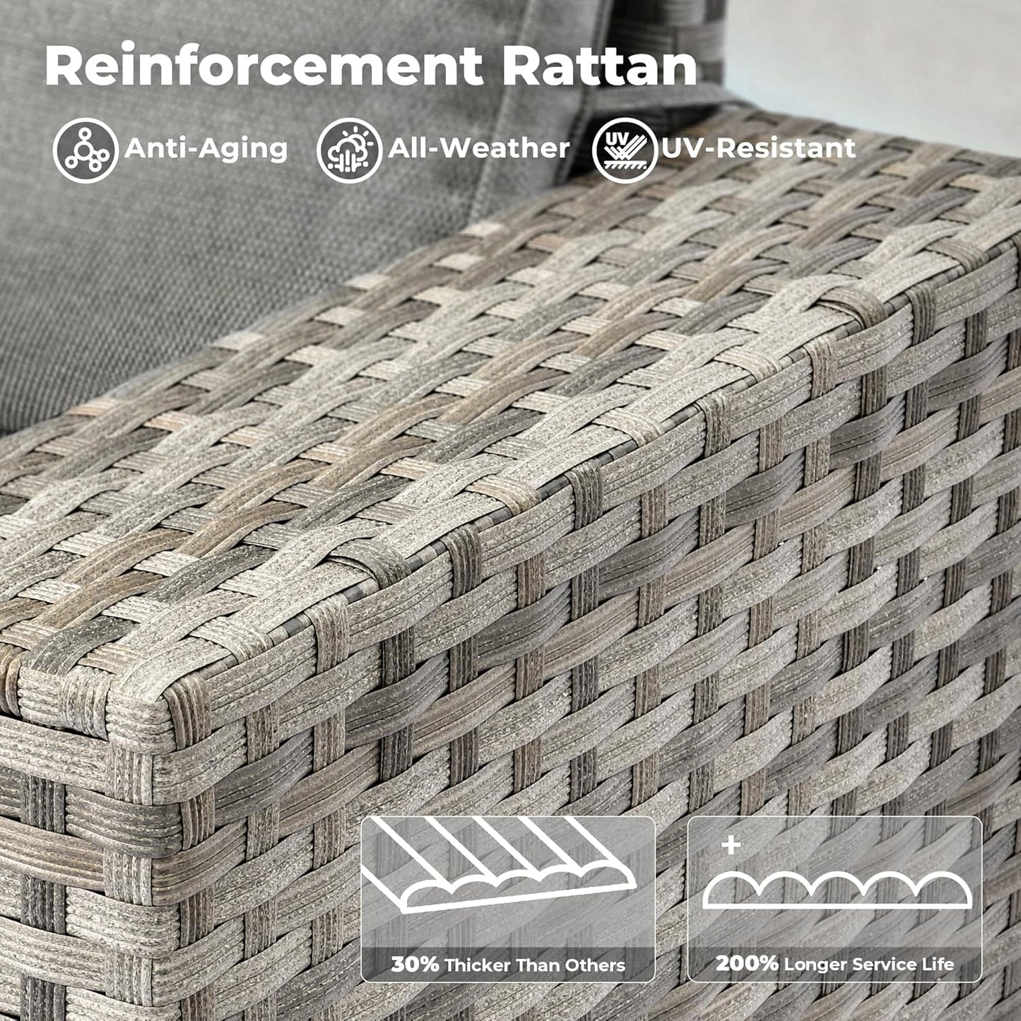 ovios 6 Pieces Patio Furniture Set, Outdoor Wicker Sectional Sofa with Glass Table Comfy Cushions, Modern Modular Deep Seat Couch Rattan Conversation Set, Dark Grey