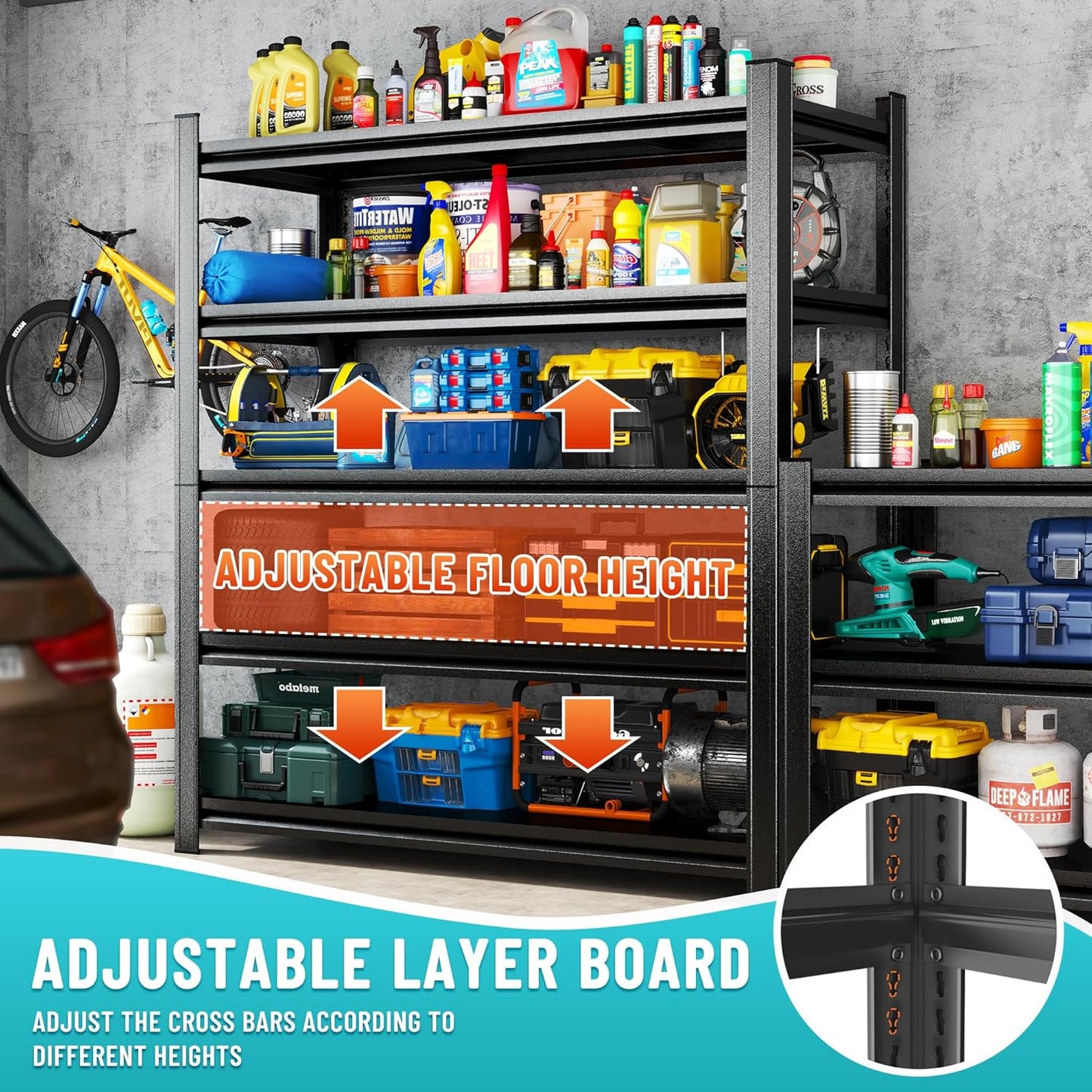 Heavy Duty 5-Tier Shelving Unit 2500LBS Capacity - Adjustable Steel Garage Shelves for Warehouse, Basement Storage(35.4''W×11.8''D×77''H)