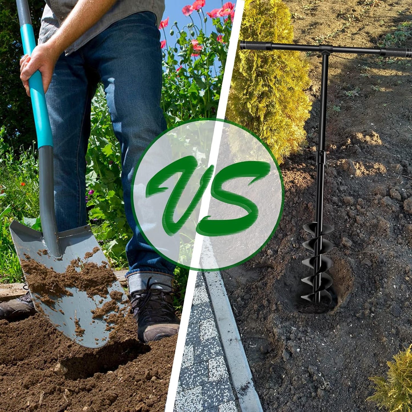 LONGRUN T-Shaped Garden Auger Drill Bit for Planting, Hand Operated Spiral Post Hole Digger, Easy Rapid Planter for Bulbs Flowers, Trees, Seedlings Planting, Bedding, Umbrella Holes-4 & 6x38 Inch Set