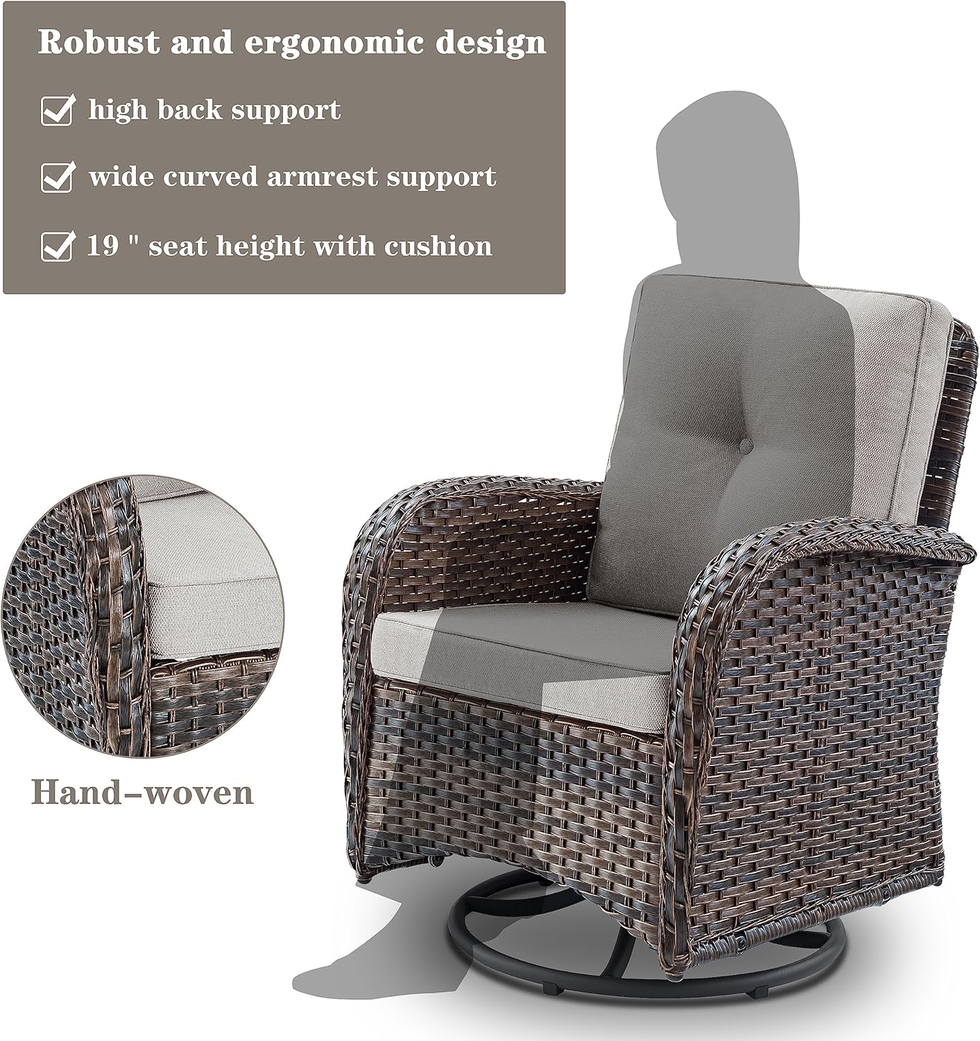 Small Conversation Sets Patio Funiture - 5 Piece Outdoor Swivel Rocker Wicker Furniture Sets with Ottomans Side Table Perfect for Patio Deck Backyard, Brown Wicker Beige Cushion