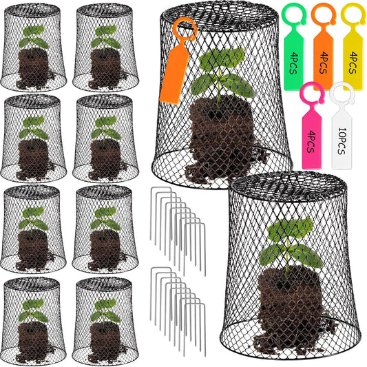10 Pcs 11inch Chicken Wire Plant Covers,Green Wire Garden Cloches Chicken Wire Cloche Plant Protector Metal Heavy Duty Garden Plant Cloche for Keeping Bunnies Chicken Squirrels Birds Other Out