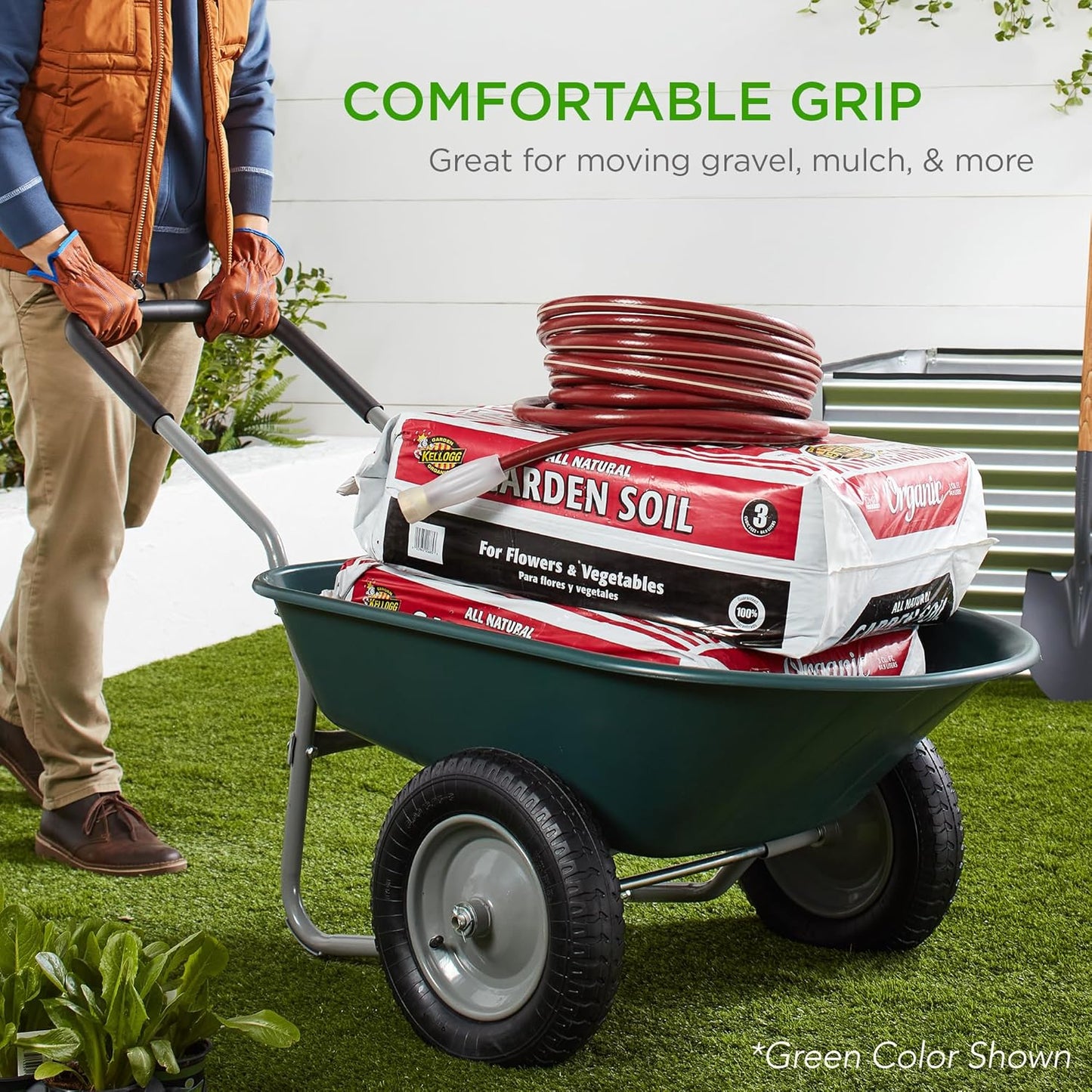 Best Choice Products Dual-Wheel Home Utility Yard Wheelbarrow Garden Cart w/Built-in Stand for Lawn, Gardening, Construction - Black