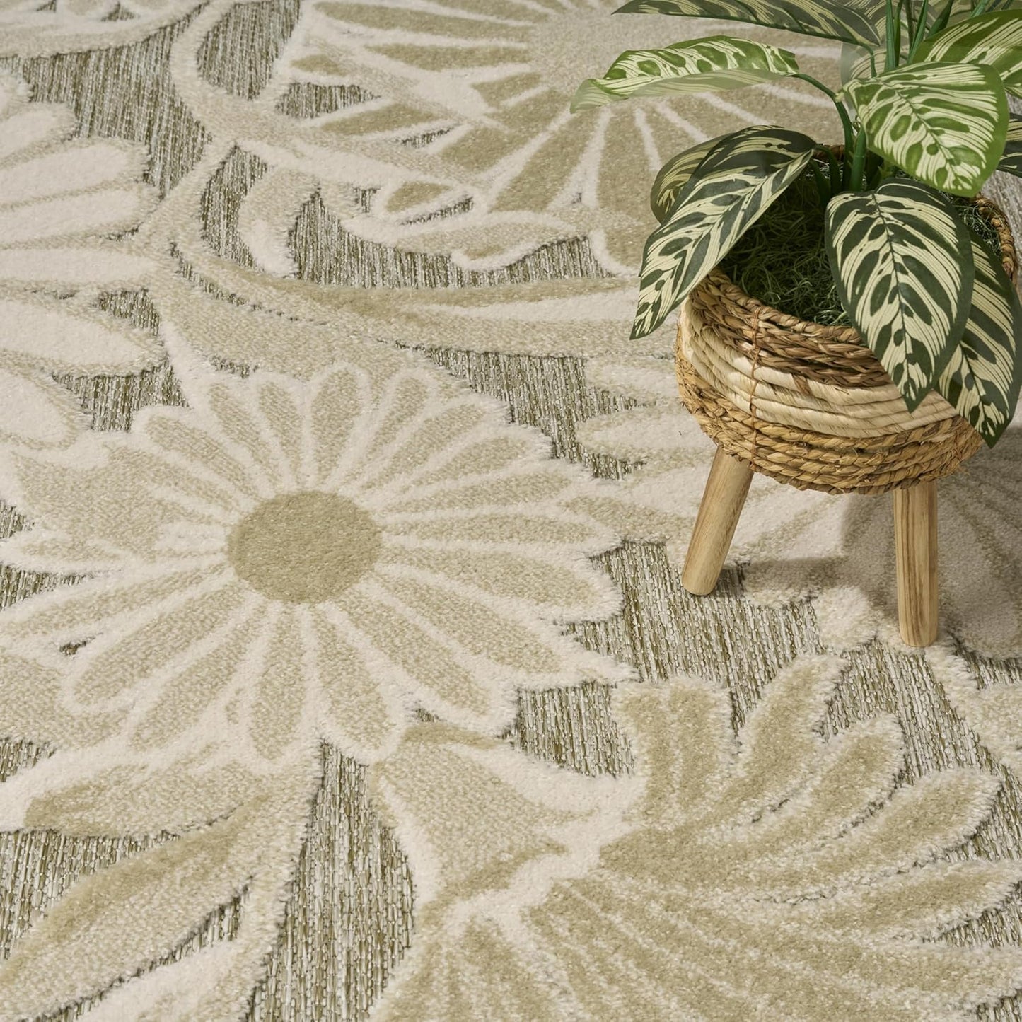 Nourison Aloha Ivory Sage 9' x 12' Area Rug - Easy Clean, Non Shedding, Bed Room, Living Room, Dining Room, Kitchen (9' x 12')
